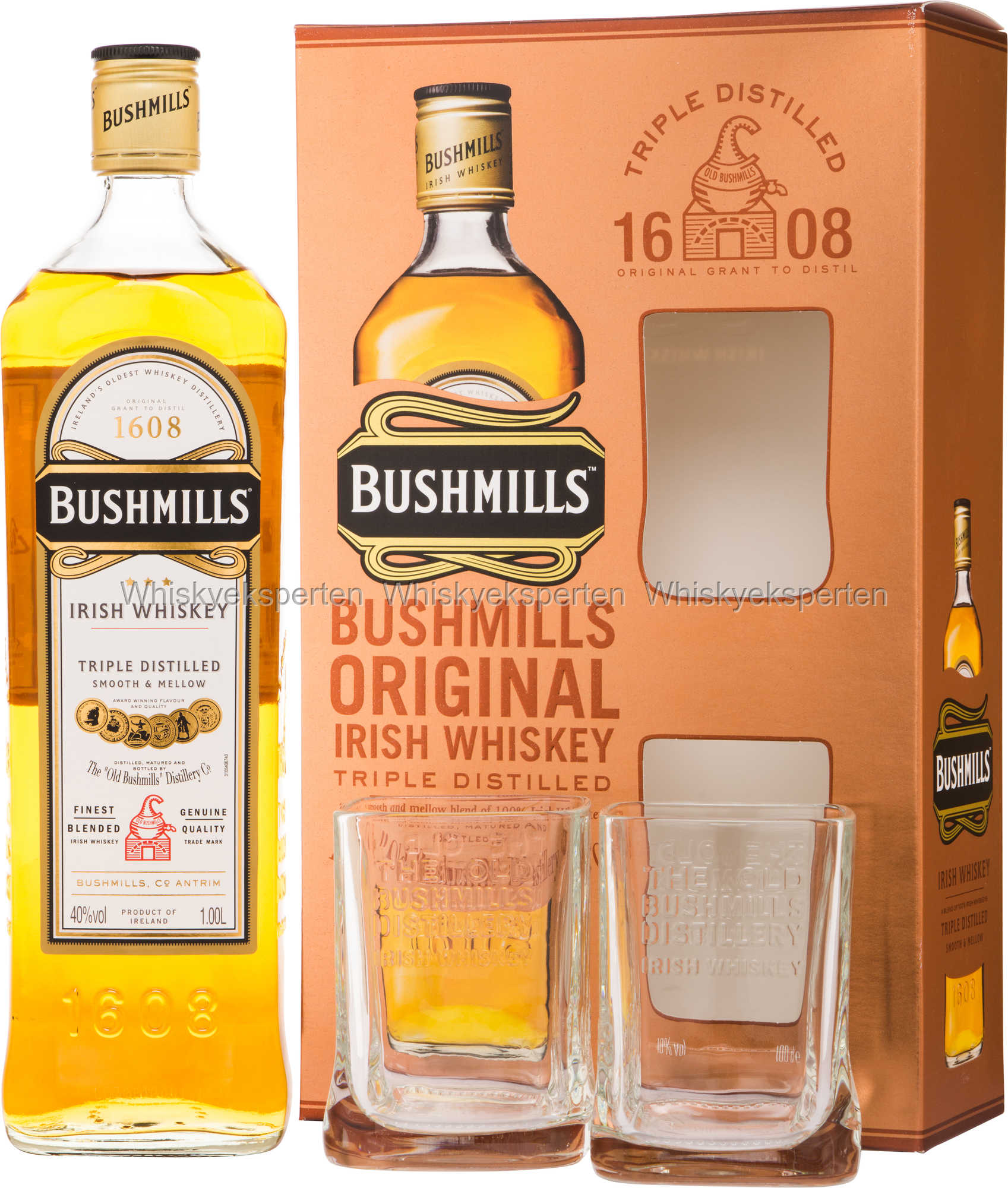 Bushmills Original Whisky (1 Liter) Gavesæt 2 Glas